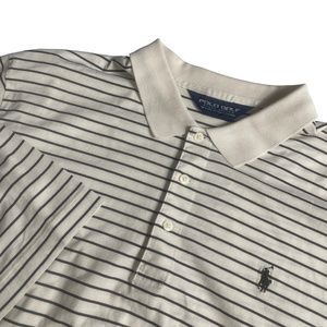 Polo Ralph‎ Lauren Golf Polo XL Ivory Black Stripes 100% Pima Cotton 1/4 Button